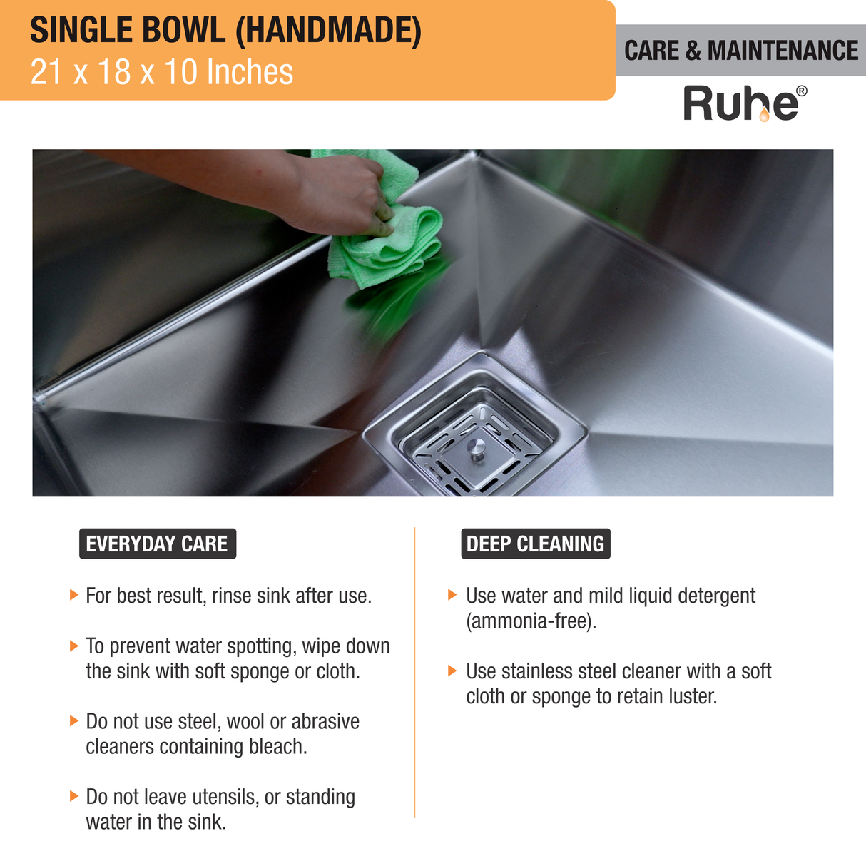 Handmade Single Bowl Kitchen Sink (21 x 18 x 10 Inches)