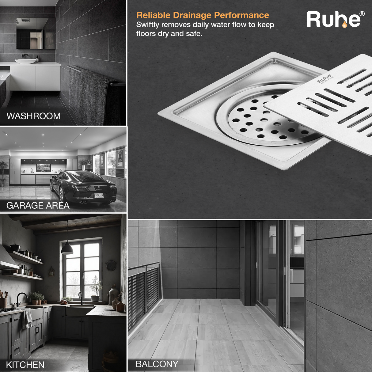 Ruby Square Flat Cut Floor Drain