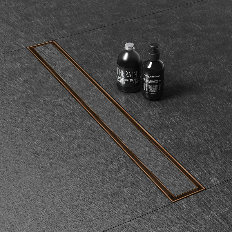 Tile Insert Shower Drain Channel (40 x 3 Inches) Antique Copper PVD Coated - by Ruhe
