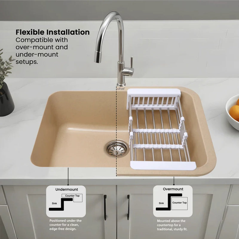 Quartz Single Bowl Round Kitchen Sink (24 x 18 x 9 Inches)