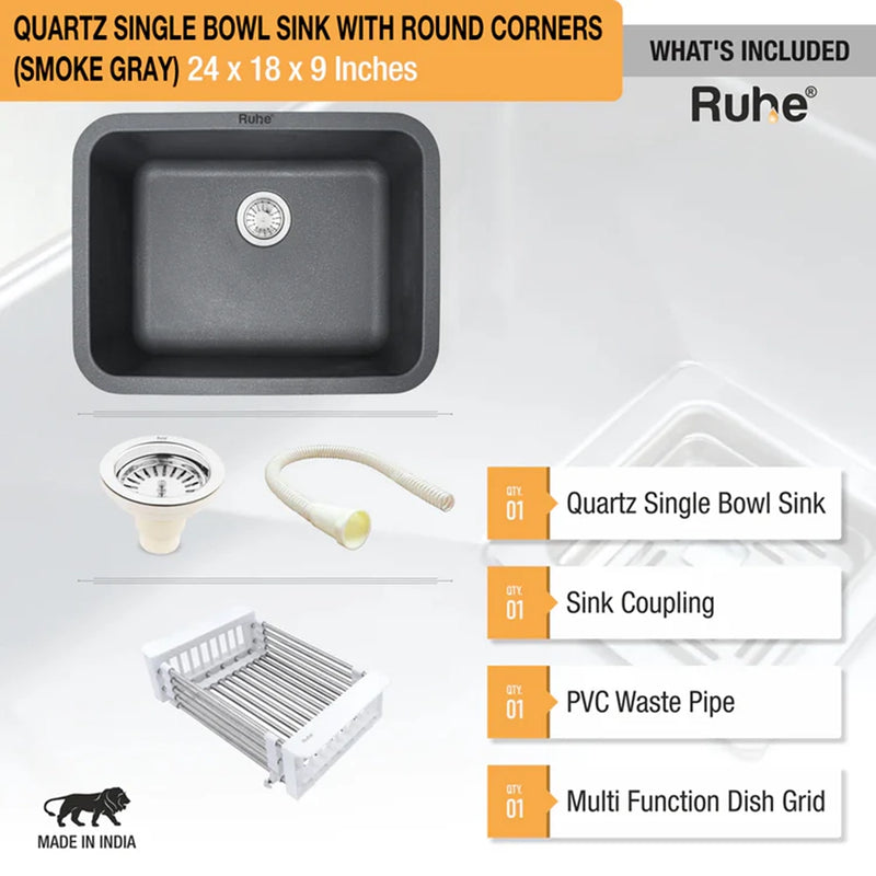 Quartz Single Bowl Round Kitchen Sink (24 x 18 x 9 Inches)
