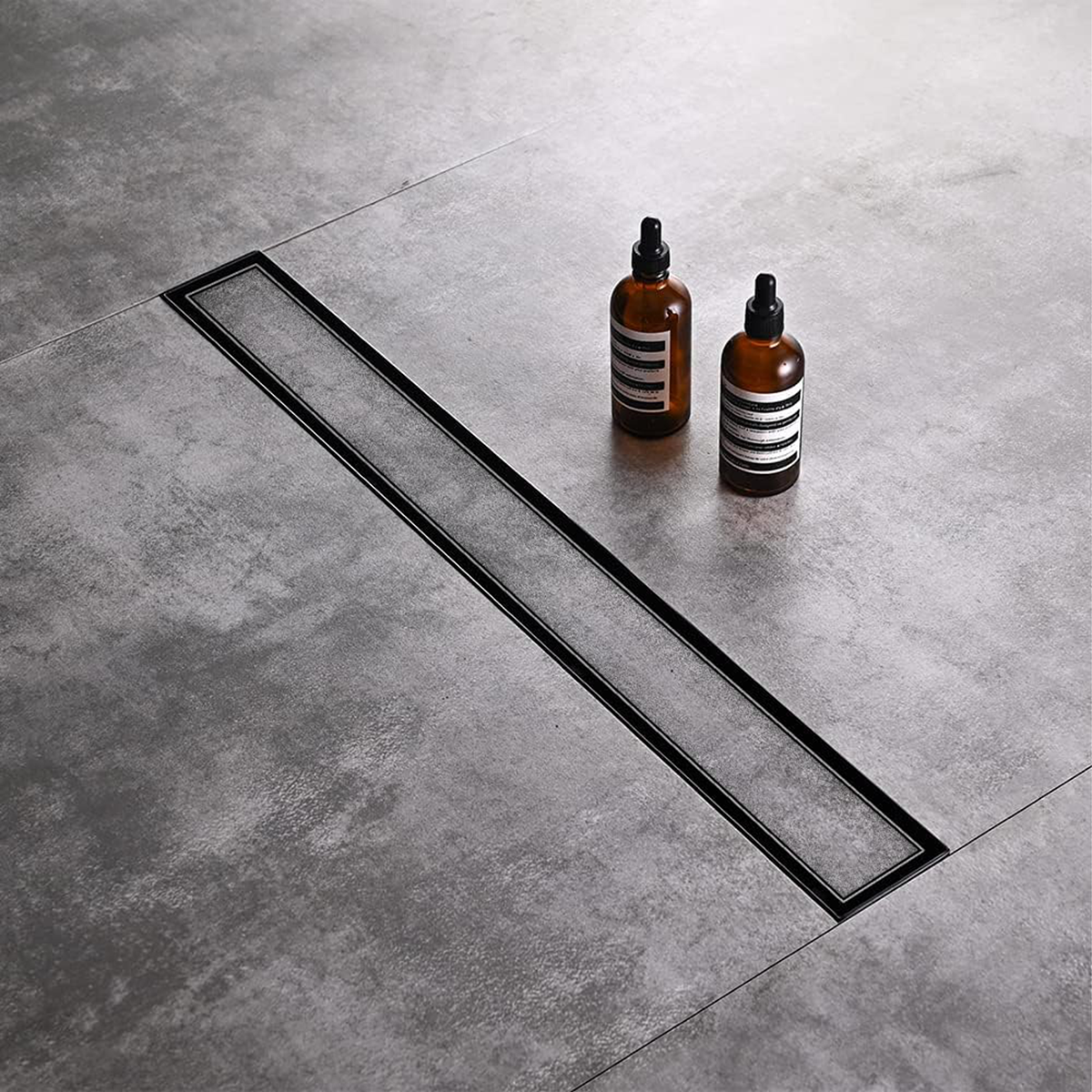 Marble Insert Shower Drain Channel (18 x 4 Inches) Black PVD Coated - by Ruhe®