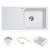 Quartz Single Bowl with Drainboard Kitchen Sink - Crystal White (39 x 20 x 9 inches) - by Ruhe®