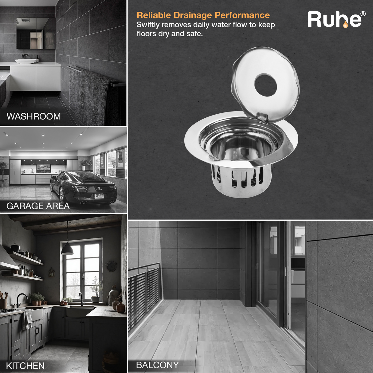 Round Full Moon Floor Drain with Cockroach Trap (5 Inches)