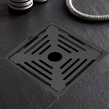 Opal Square Flat Cut Floor Drain in Black PVD Coating (6 x 6 Inches) with Hole - by Ruhe