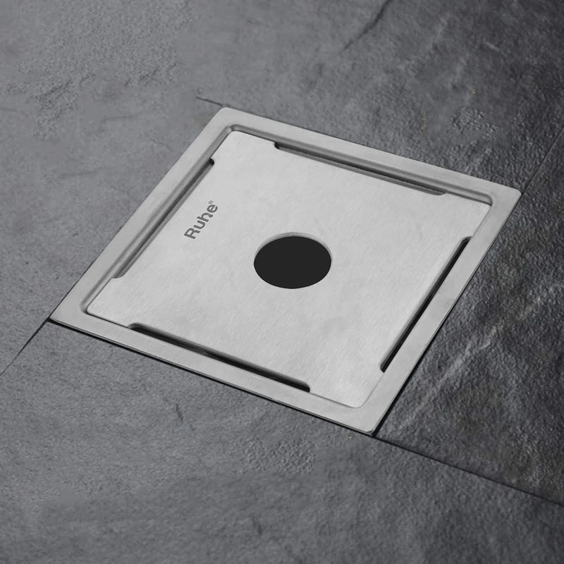 Diamond Square Flat Cut 304-Grade Floor Drain with Hole (5 x 5 Inches) - by Ruhe