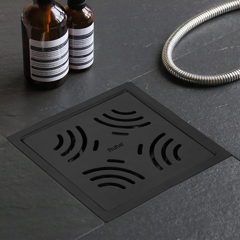 Emerald Square Flat Cut Floor Drain in Black PVD Coating (6 x 6 Inches) - by Ruhe