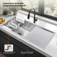 Handmade Stainless Steel Single Bowl Kitchen Sink with Drainboard (37 x 18 x 10 Inches) – Matt Steel