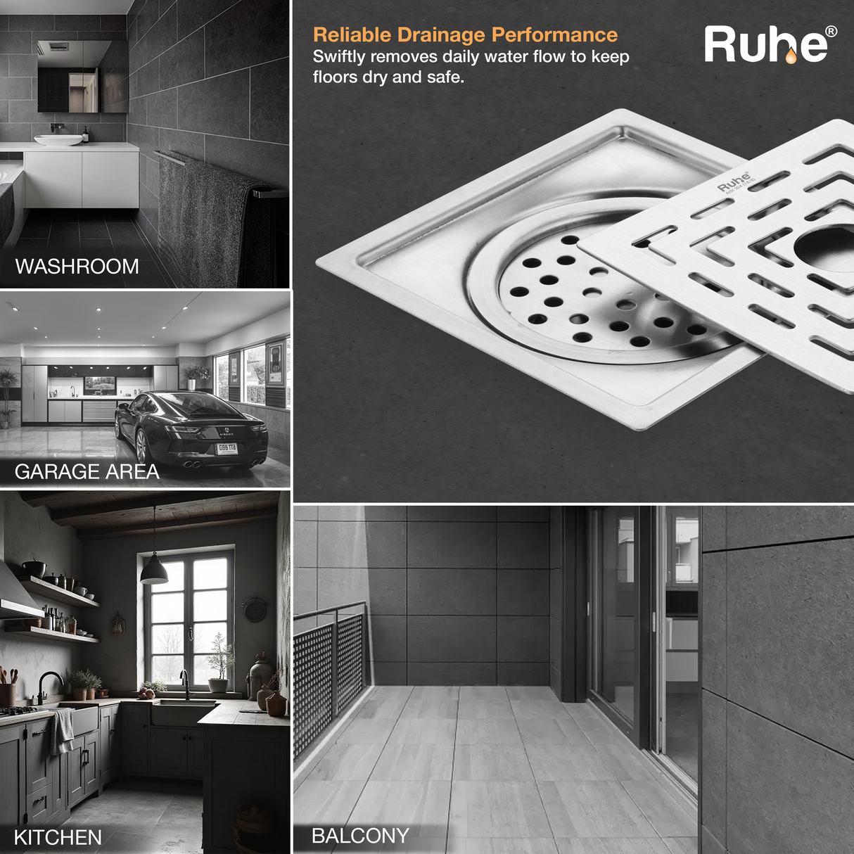 Sapphire Square Flat Cut Floor Drain