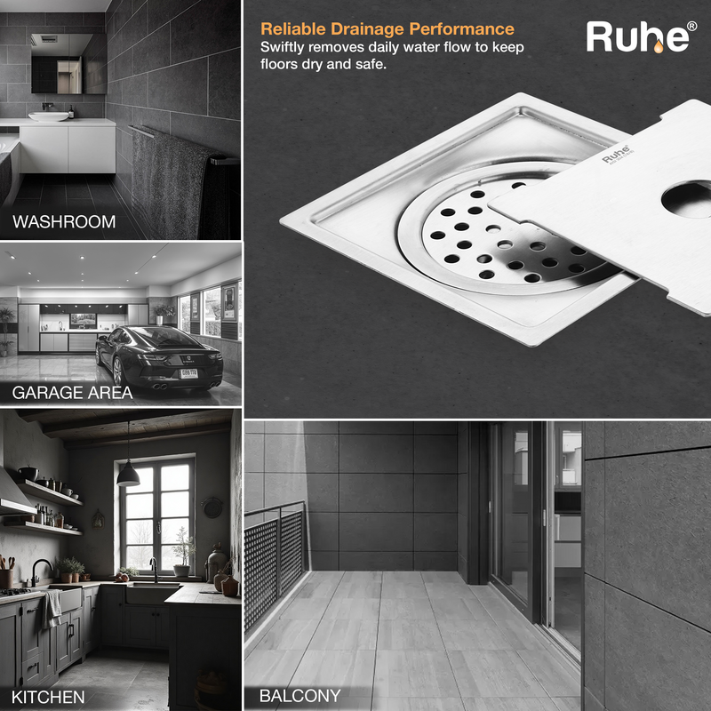 Diamond Square Flat Cut Floor Drain