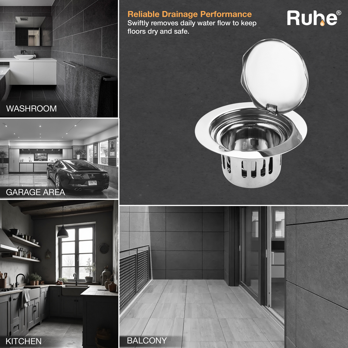 Round Full Moon Floor Drain with Cockroach Trap (5 Inches)