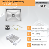 Handmade Single Bowl Kitchen Sink (21 x 18 x 10 Inches)