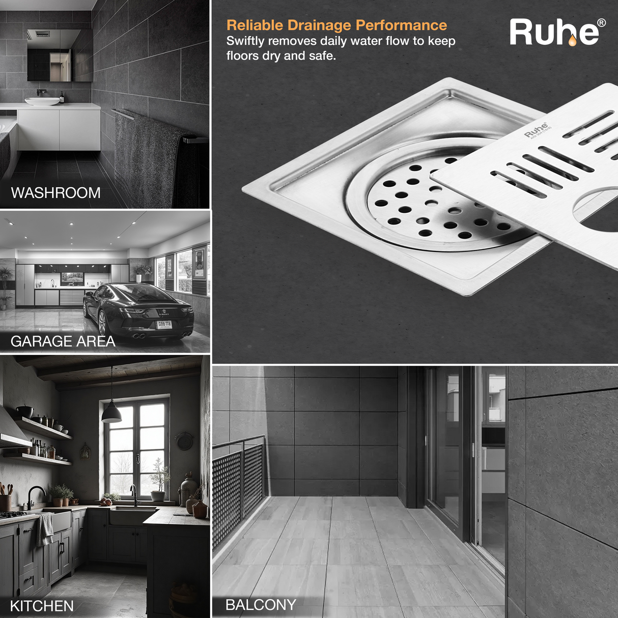 Ruby Square Flat Cut Floor Drain