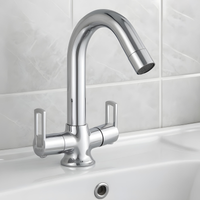 Kubix Brass Double Handle Wash Basin Mixer Tap with 12 Inch Swivel Spout