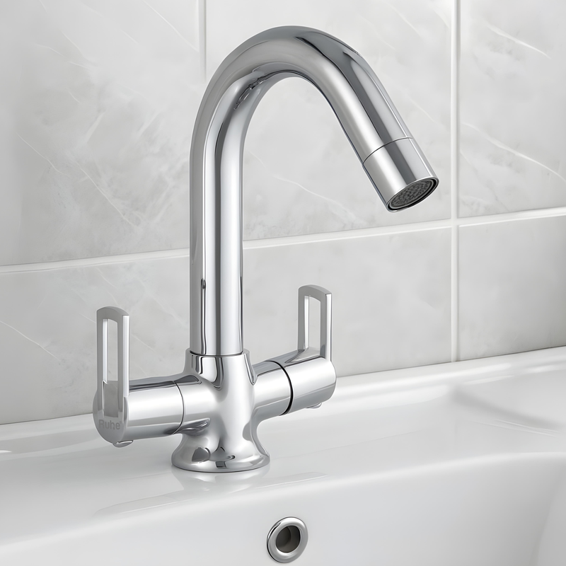 Kubix Deck Mount Wash Basin Mixer Tap with Swivel Spout