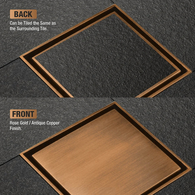 Tile Insert Shower Drain Channel (12 x 12 Inches) Antique Copper PVD Coated - by Ruhe