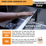 Handmade Double Bowl 304-Grade Kitchen Sink (32 x 18 x 10 Inches) stainless steel
