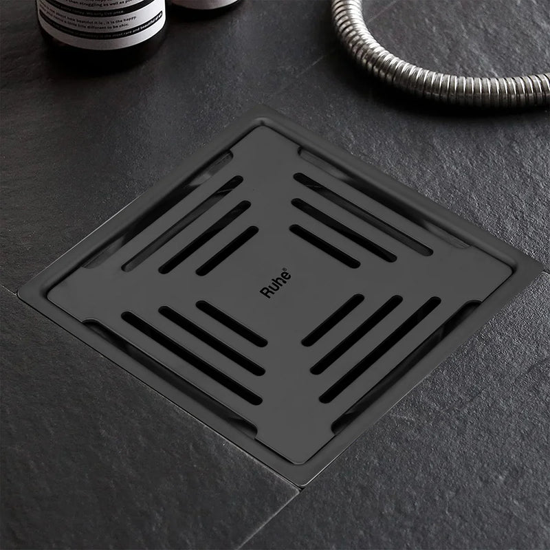Opal Square Flat Cut Floor Drain in Black PVD Coating (5 x 5 Inches) - by Ruhe