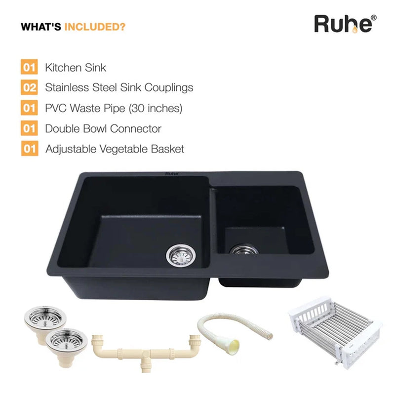 Quartz Double Bowl Kitchen Sink (34 x 20 x 9 inches)