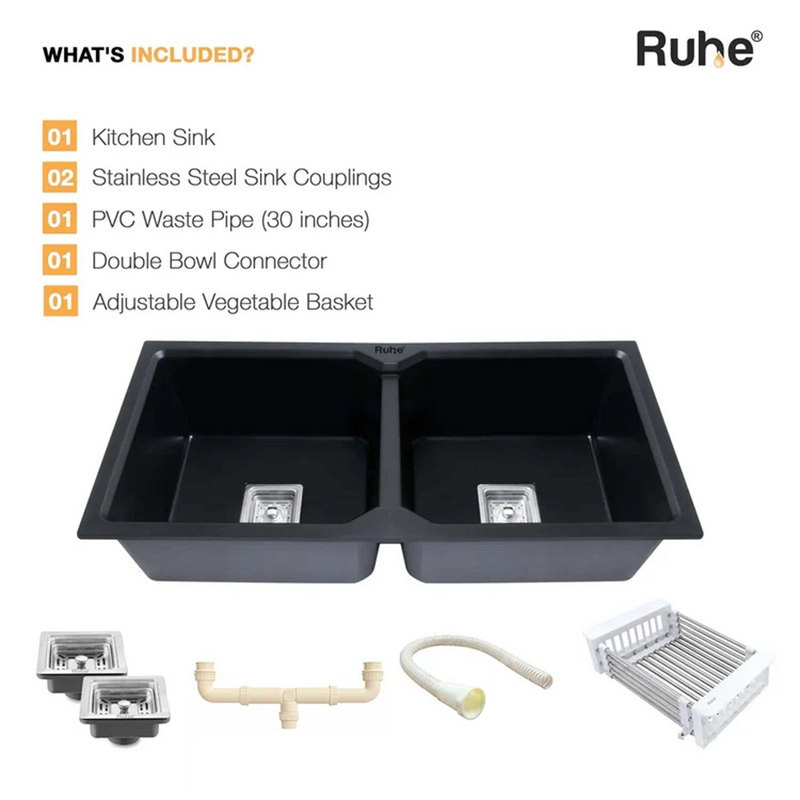 Quartz Double Bowl Kitchen Sink (37 x 18 x 9 Inches)