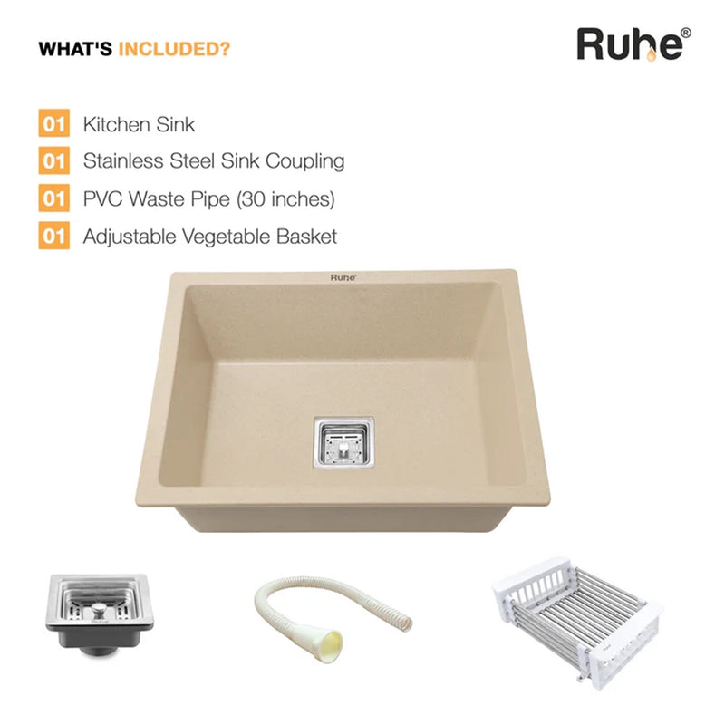 Quartz Single Bowl Kitchen Sink Sand Choco (24 x 18 x 9 Inches)