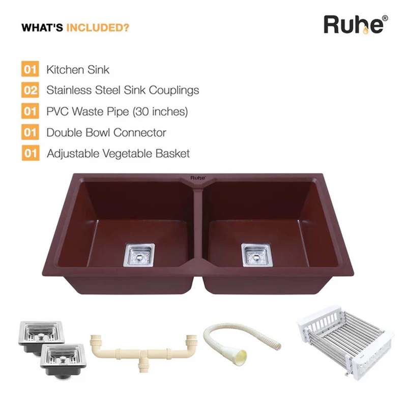 Quartz Double Bowl Kitchen Sink Coloured (37 x 18 x 9 Inches)