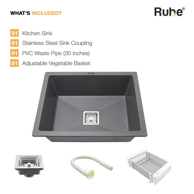 Quartz Single Bowl Kitchen Sink (24 x 18 x 9 Inches)