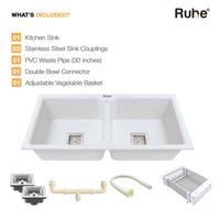 Quartz Double Bowl Kitchen Sink Coloured (37 x 18 x 9 Inches)