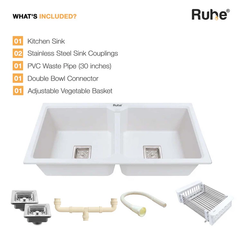 Quartz Double Bowl Kitchen Sink Coloured (37 x 18 x 9 Inches)