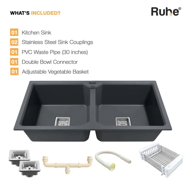 Quartz Double Bowl Kitchen Sink (37 x 18 x 9 Inches)