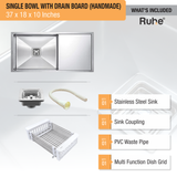 Handmade Single Bowl with Drainboard 304-Grade Kitchen Sink (37 x 18 x 10 Inches) - by Ruhe