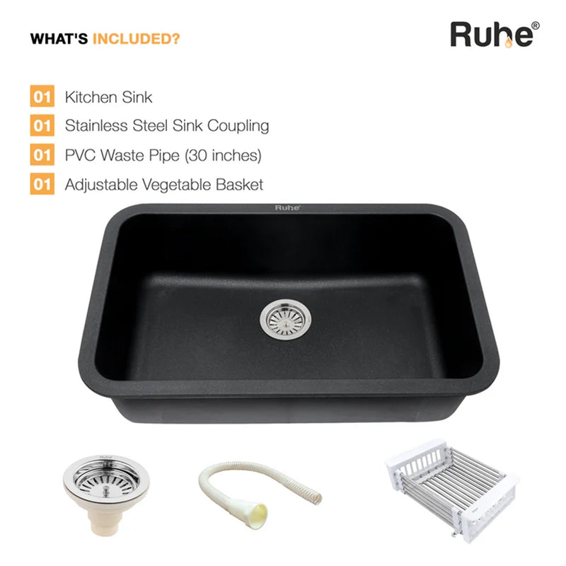 Quartz Single Bowl Matte Black Kitchen Sink (31 x 19 x 9 Inches)