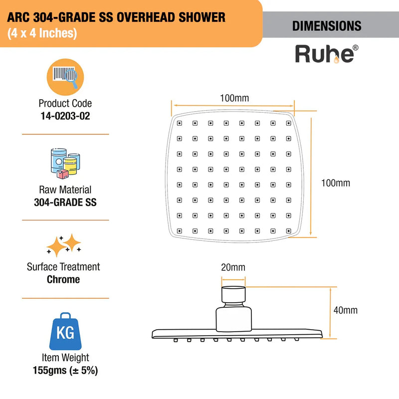 Arc 304-Grade SS Overhead Shower