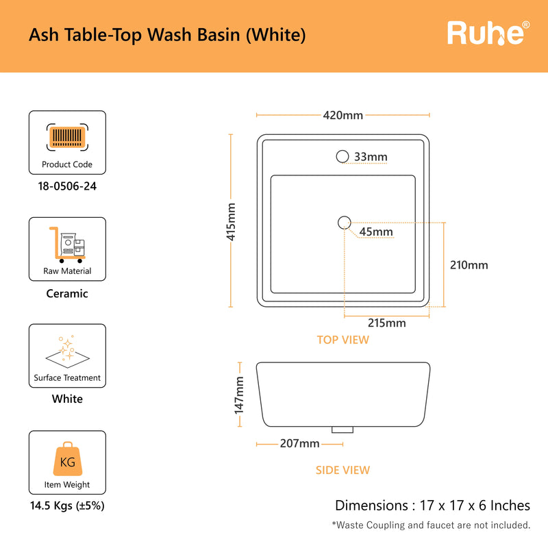 Ash Table Top Wash Basin