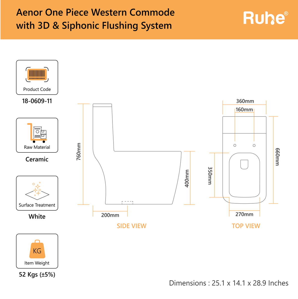 Commode Dimensions In Feet Aenor One-Piece Western Commode – Ruhe