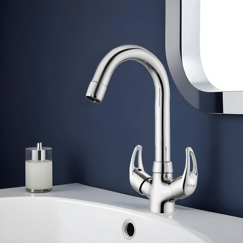 Aqua Deck Mount Wash Basin Mixer Tap with Swivel Spout