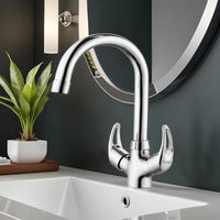 Aqua Brass Double Handle Wash Basin Mixer Tap with Swivel Spout