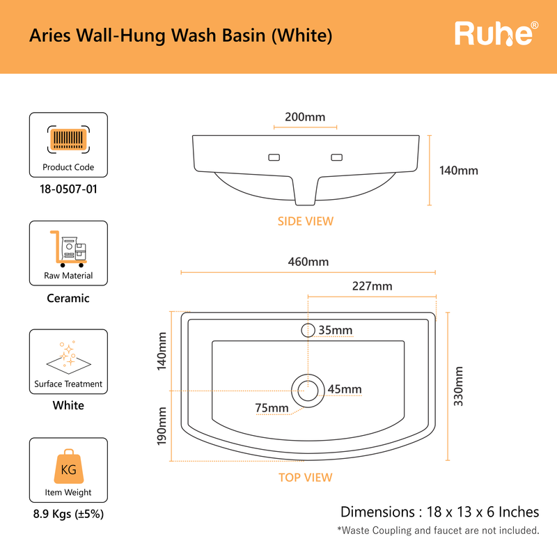 Aries Wall-Hung Wash Basin