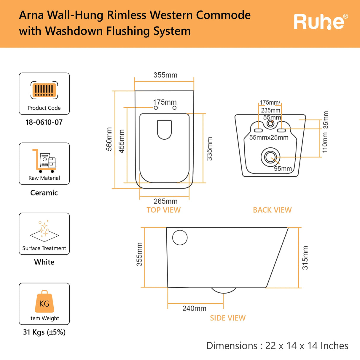 Arna Wall-Hung Western Commode