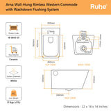 Arna Wall-Hung Western Commode(Dimensions)