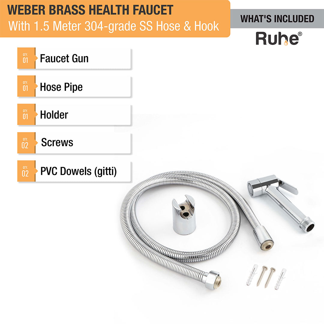 Weber Brass Health Faucet with  1.5 Meter 304-Grade SS Hose & Hook – by Ruhe