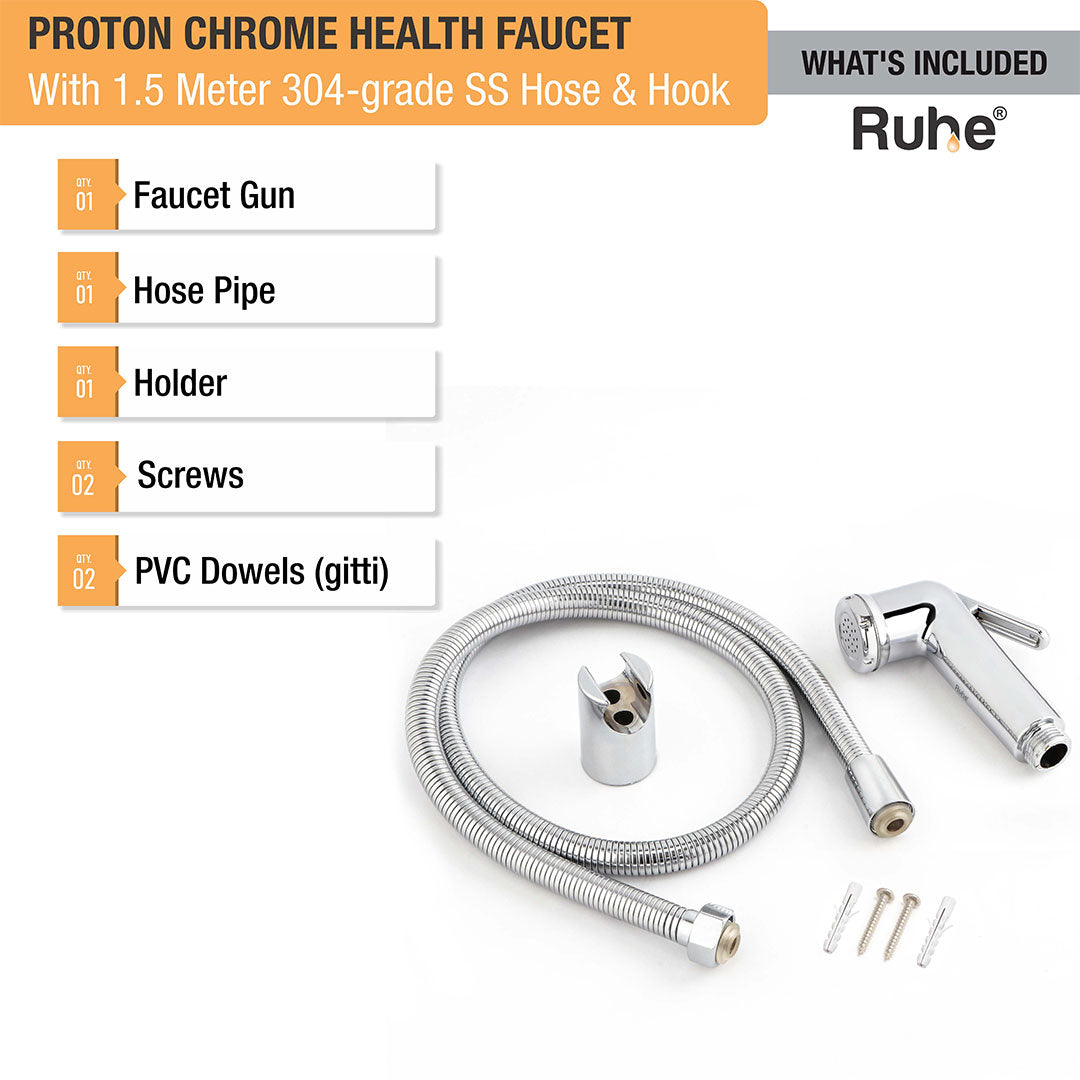 Proton Chrome Health Faucet with  1.5 Meter 304-Grade SS Hose & Hook – by Ruhe