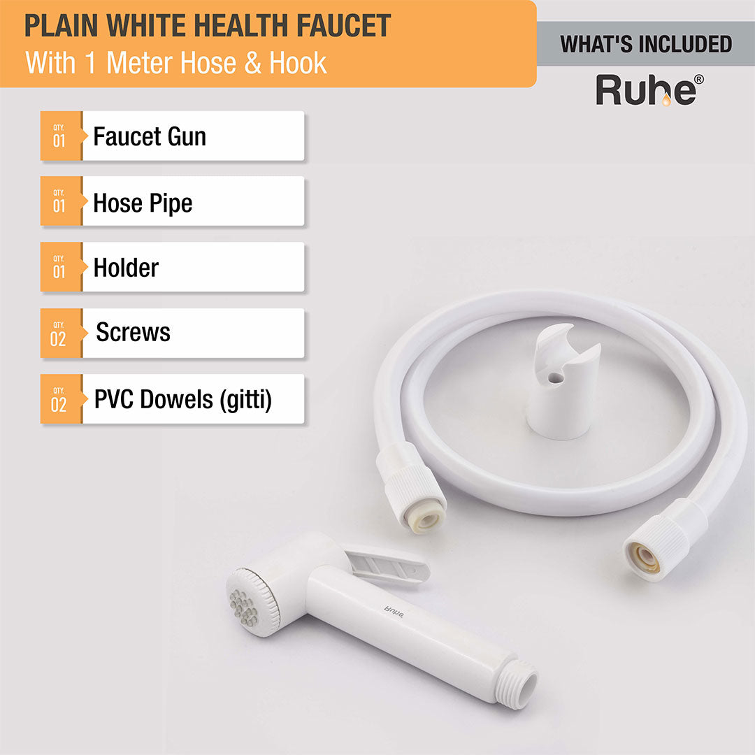 Plain White Health Faucet with  1 Meter Hose & Hook – by Ruhe