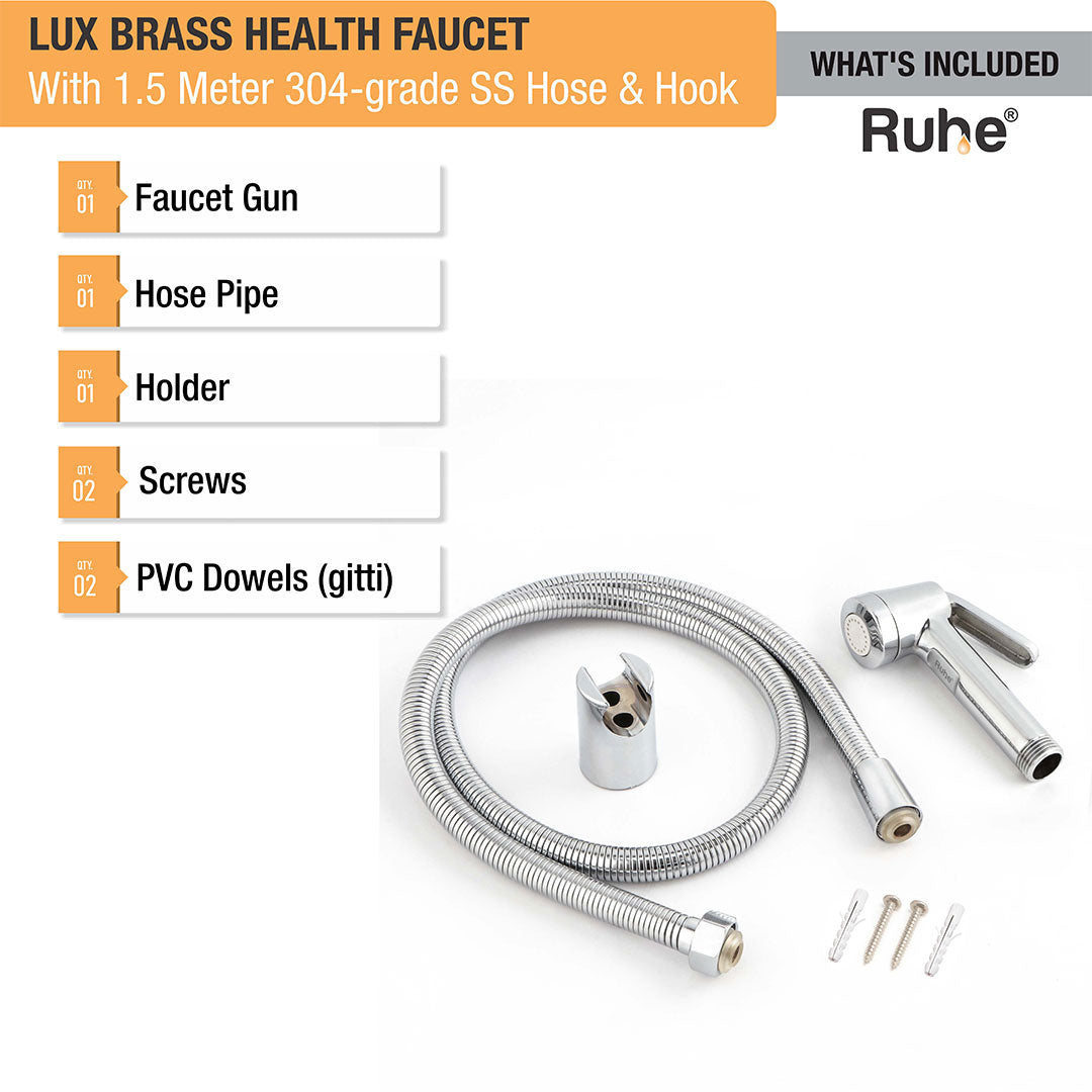 Lux Brass Health Faucet with  1.5 Meter 304-Grade SS Hose & Hook – by Ruhe