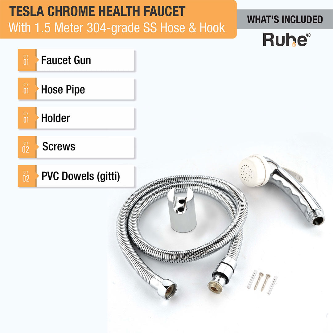 Tesla Chrome Health Faucet with  1.5 Meter 304-Grade SS Hose & Hook – by Ruhe