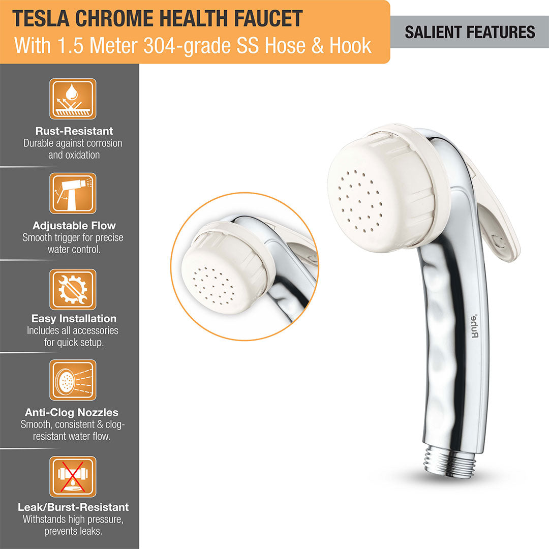 Tesla Chrome Health Faucet with  1.5 Meter 304-Grade SS Hose & Hook – by Ruhe