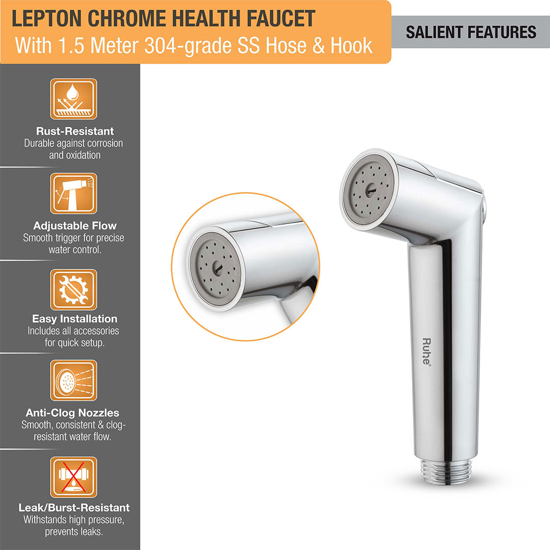 Lepton Chrome Health Faucet with  1.5 Meter 304-Grade SS Hose & Hook – by Ruhe