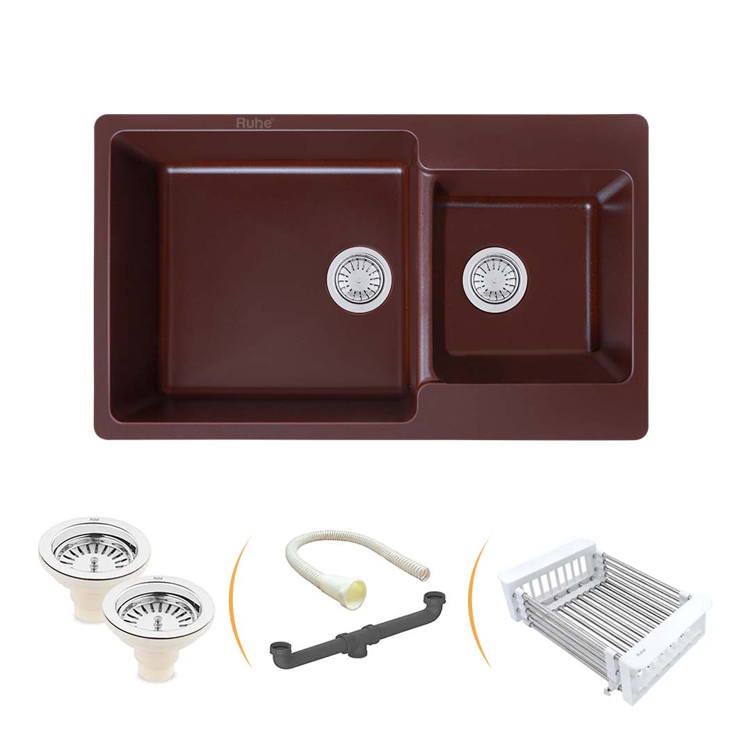 Choco Brown Quartz Double Bowl Kitchen Sink  (34 x 20 x 9 inches) - by Ruhe