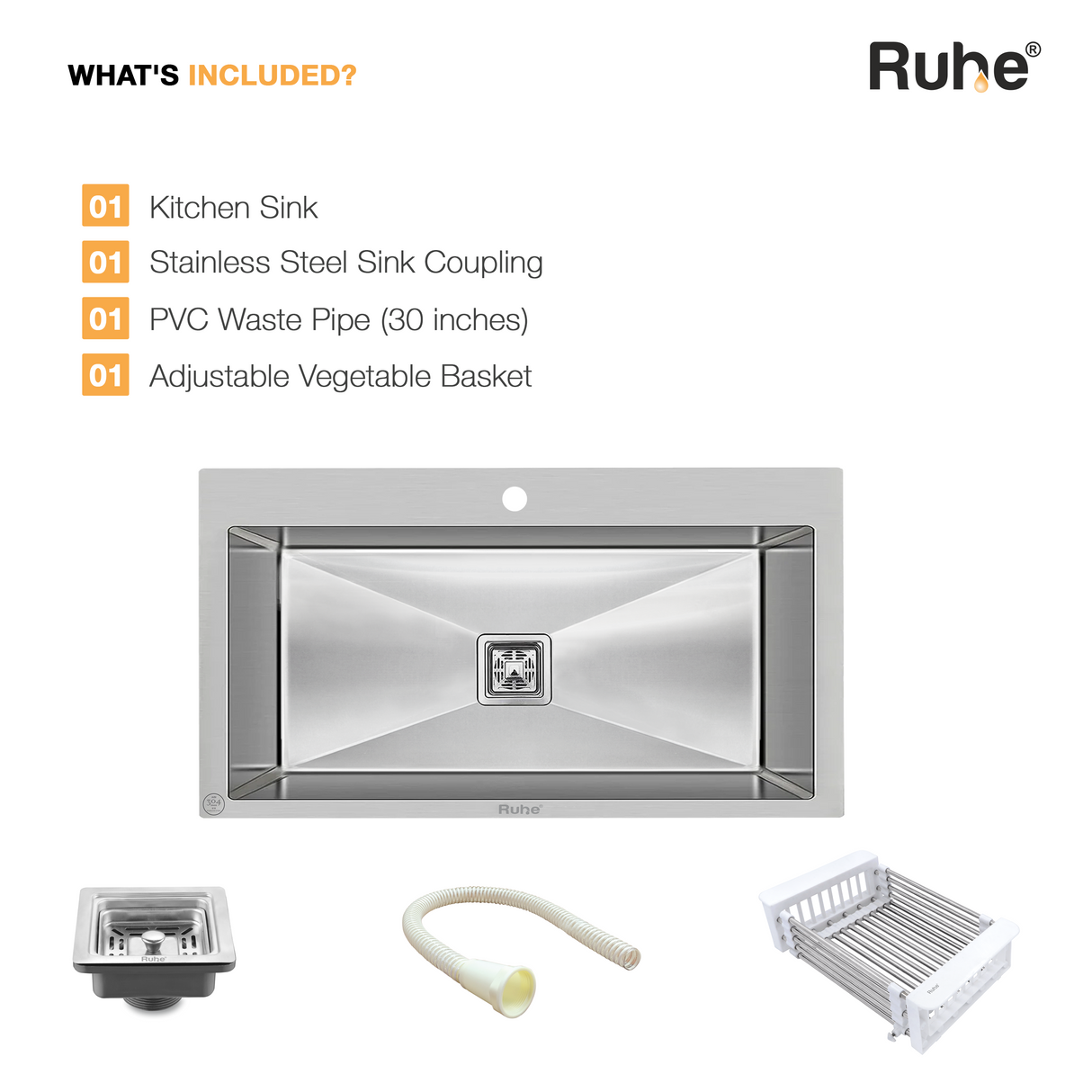 Handmade Single Bowl with Tap Hole Kitchen Sink (32 x 20 x 10 Inches)