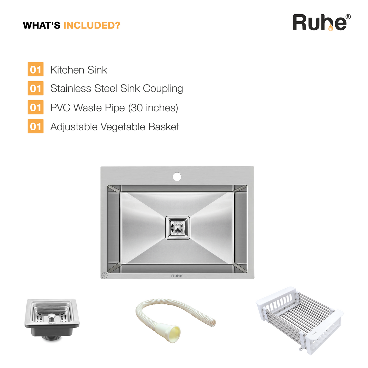 Handmade Single Bowl with Tap Hole Kitchen Sink (24 x 18 x 10 Inches)